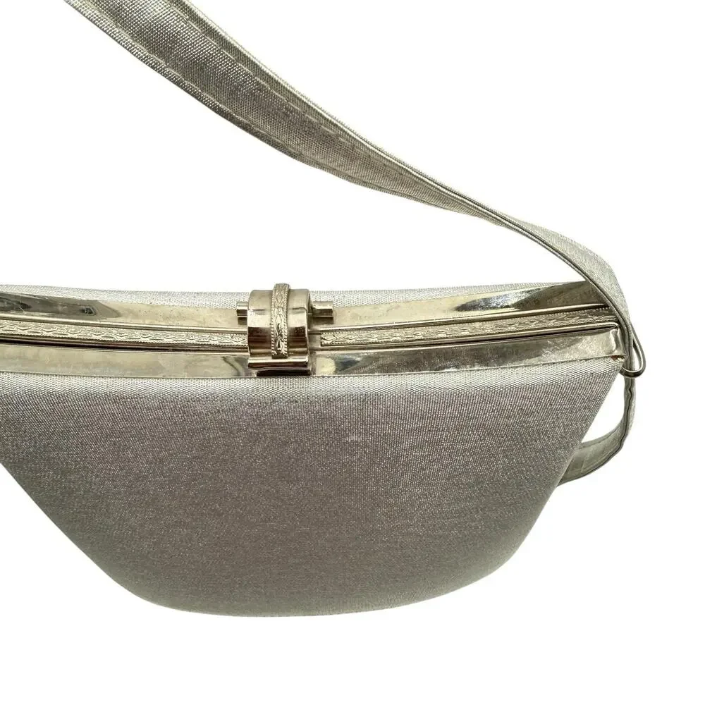 Vintage Metallic Silver Hard Shell Shoulder/Crossbody Bag Adjustable Strap EUC‎